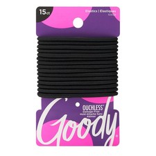 Goody Ouchless Elastic Hair Ties - 15 Ct, Black, 4mm Rubber Bands For Hair.