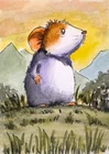 ACEO funny  original painting hamster, watercolor,ink  cute , 2.5 x 3.5