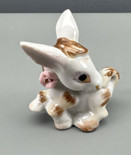 Estatuilla de porcelana cerámica burro blanco y marrón vintage Japón 3"