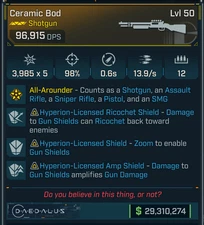 Borderlands 4 • MODDED • Ceramic Bod SR Secondary • 96k DPS • Lvl 50 • PS PC XB