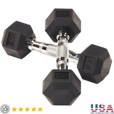 Non-Slip Grip Dumbbell Rubber Hex 5 lbs For Strength Training Toning 2 Count