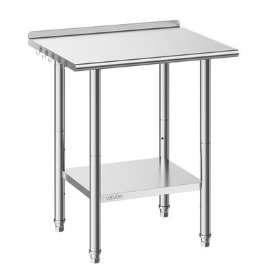 VEVOR Arbeitstisch Edelstahltisch Küche mit Aufkantung 2 Ebenen 762x610x894mm