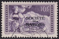 1922 SWITZERLAND - Societè de Nations, 10 Francs Violet, Serv. 31 USED