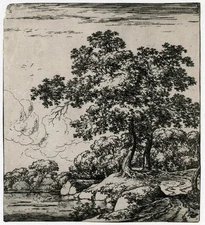 Antique Master Print-Landscape with trees near a stream-Naywinx-ca. 1640