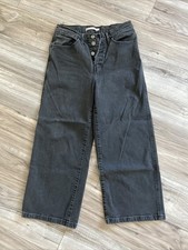 Levis Mile High Cropped Wide Leg Jeans Women Sz 28 Fade Black Stretch Button Fly