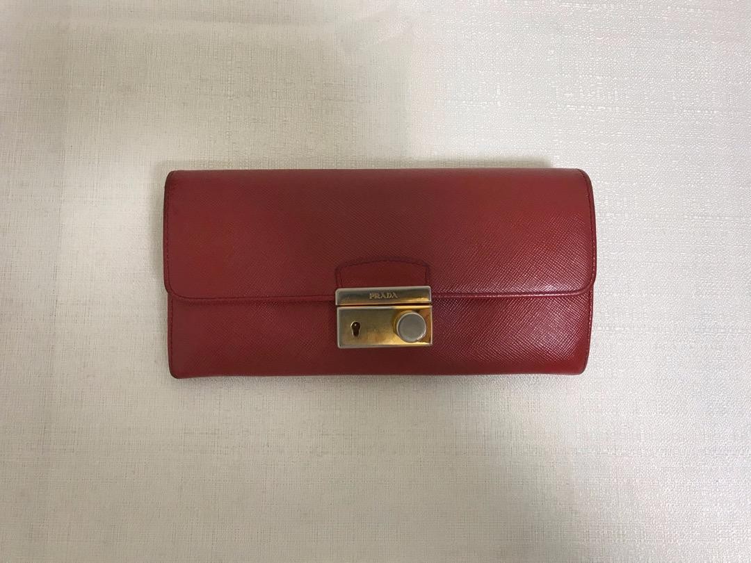 Prada Saffiano Leather Red Bifold Long Wallet for Women