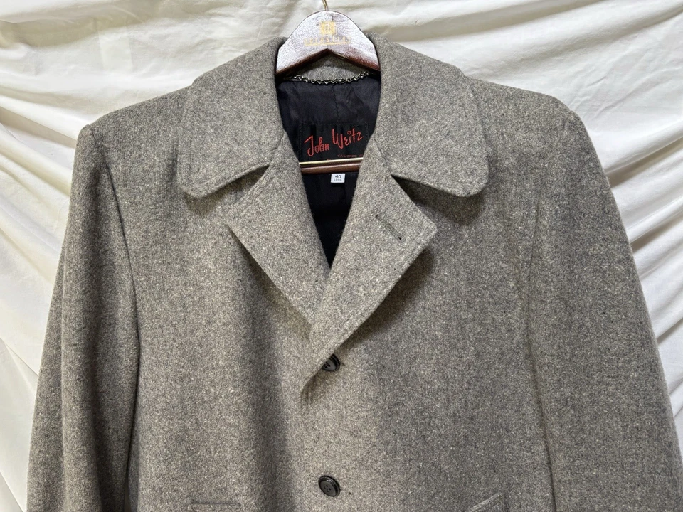 Vtg JOHN WEITZ Gray Wool Tailored Overcoat Coat 40 Long - Image 2 of 4