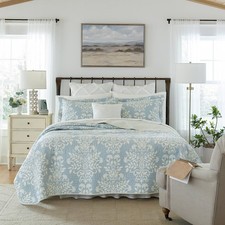 Laura Ashley - Rowland Collection - Quilt Set - 100 Cotton, Reversible, All Sea