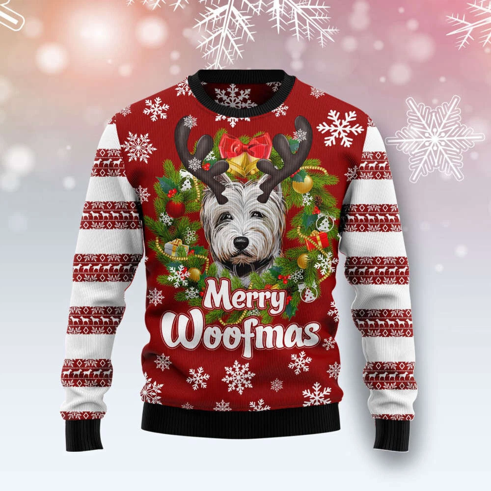 Merry Woofmas Ugly Christmas Sweater West Highland White Terrier