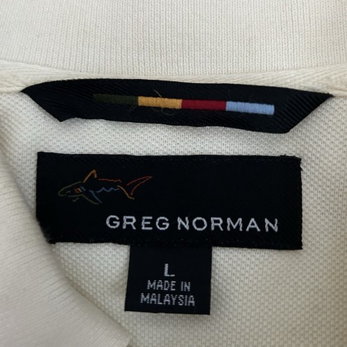 Greg Norman Shark Golf Polo Shirt Mens Large White Short Sleeve 100% Cotton - Afbeelding 5 van 6