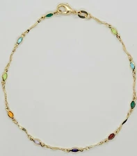 Ankle Bracelet Gold Filled with Colored Stones 10 inches Long new # 55 Dk