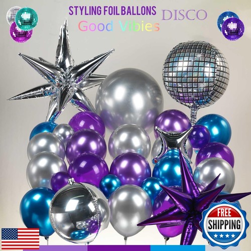 Kit Arco Guirnalda Globo Disco Cromo Púrpura y Azul 160 piezas Discoteca Metálica p - Imagen 4 de 5