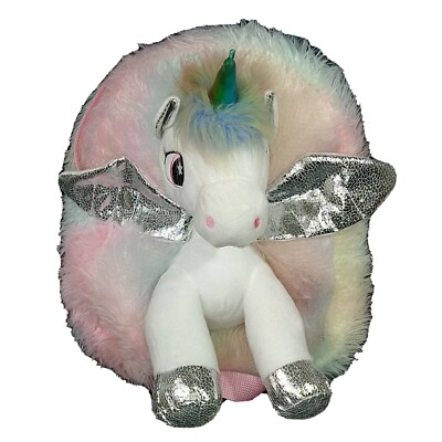 Big Dreamz Plush Unicorn Backpack Multicolor Rainbow 12'' x 10'' BROKEN ZIPPER 