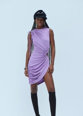 MONSE Sleeveless Keyhole Detailed Draped Viscose Dress Lavender Sz