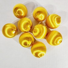 Vtg Ornaments Satin Silk Spun Gold Yellow Round Ball 3in Christmas Retro Holiday