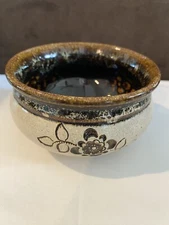 O’Keane Pottery Bowl Variety Of Glazes Floral Design Top