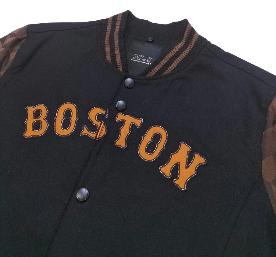 MLB Boston Chaqueta Universitaria RED SOX Para Hombre Chaqueta a Presión Negra Estilo 3D Talla XL Lana Foto 2 de 4