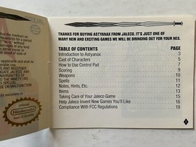 Astyanax (NES 1990) NINTENDO Cartridge Sleeve & Manual ~ CLEAN ~ TESTED