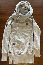 Naketano Size M medium women's hooded hoodie pullover gray Light Blue Drawstring