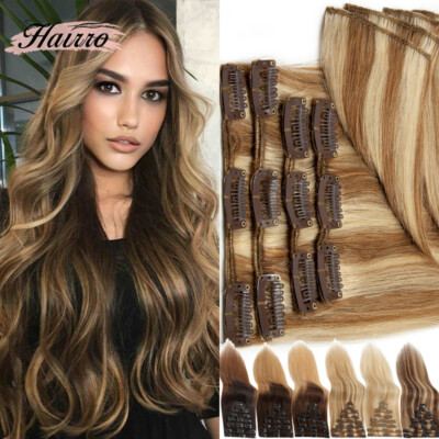 8A 100% Real Human Hair Extensions Clip In Russian Remy Hair Hairpiece Full Head
