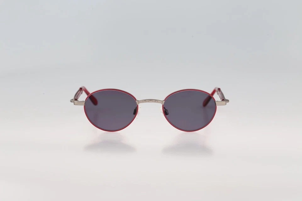 Robert Rudger 0027 148 F5, Gafas de sol redondas pequeñas plateadas y rojas vintage años 90 nuevas de stock Foto 2 de 4