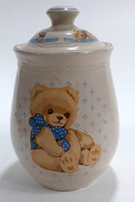 Country Bear Canister Vintage 1990s Jar Tienshan Stoneware Cottage Decor 6 Inch