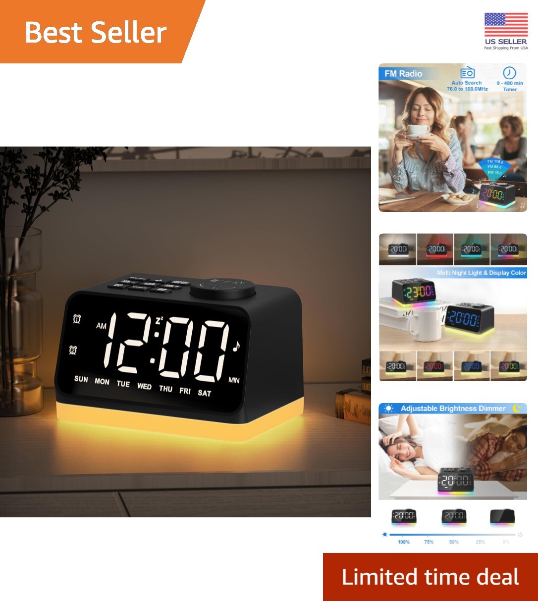 With 8 Light Colors, Dual Alarms, And Usb Ports
