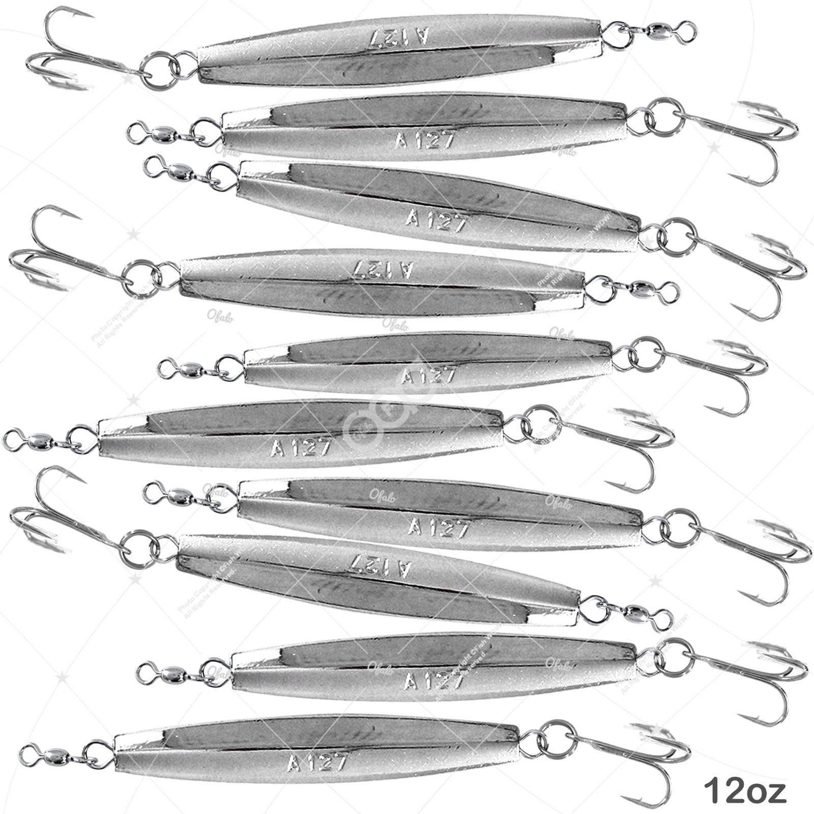 10pcs 12oz Fishing Diamond Jig Chrome Silver w/ a treble hook Jigging Metal Lure - Image 1