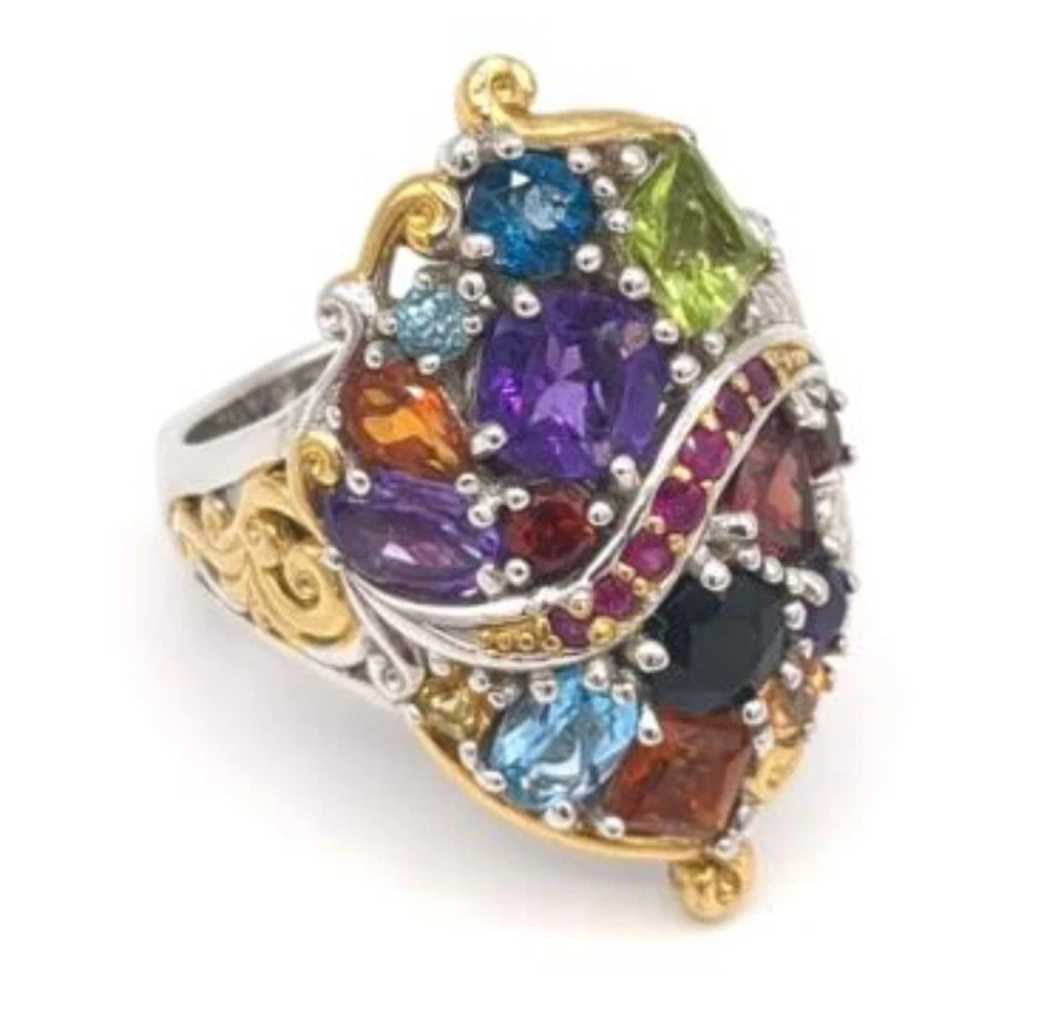 Gemas En Vogue II ¡Obra maestra de múltiples piedras preciosas! ¡Estilo Art Deco! Talla 8 Foto 2 de 4