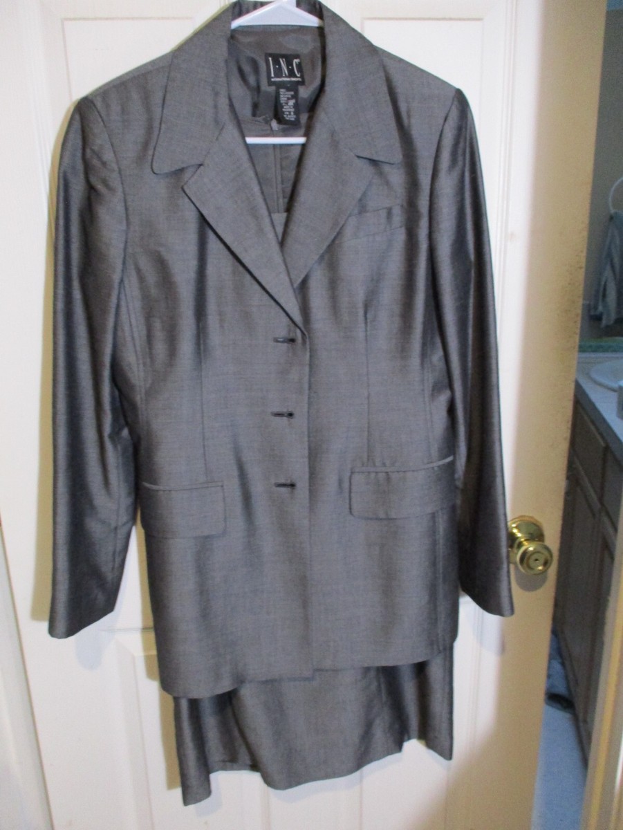 grey sheath dress with jacket INC Sleeveless Classic w Long Gray Viscose/Wool Sz 8 & 10 Neon