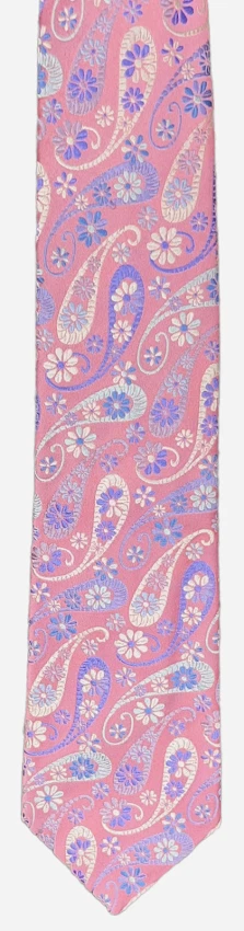 Gravata de seda DUCHAMP rosa paisley multicolorida com flores minúsculas alto brilho - Excelente estado usado - Imagem 2 de 4