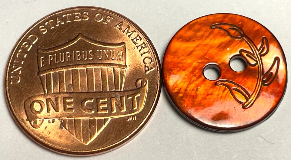 8 PCS ONLY! Dyed Rust Red Lasered Abalone Shell Buttons 15mm Almost 5/8" 13553 - Image 2 of 4