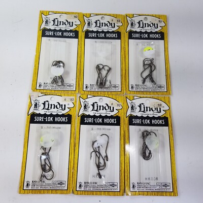 Lot of Lindy Sure-Lok Hooks Vintage - 6 Packs of 5 Hooks 2/0