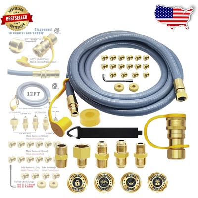 Premium 12FT Natural Gas Hose with Solid Brass Connectors and 5 Couplings Kit