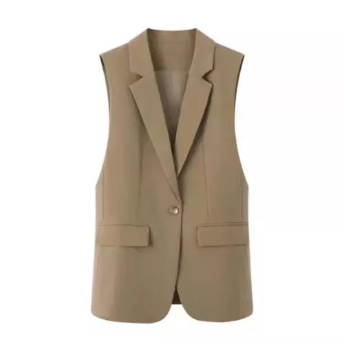 Damen Midi Blazer Weste Weste Tank Tops Mantel Jacke Cardigan Slim Fit - Bild 6 von 15