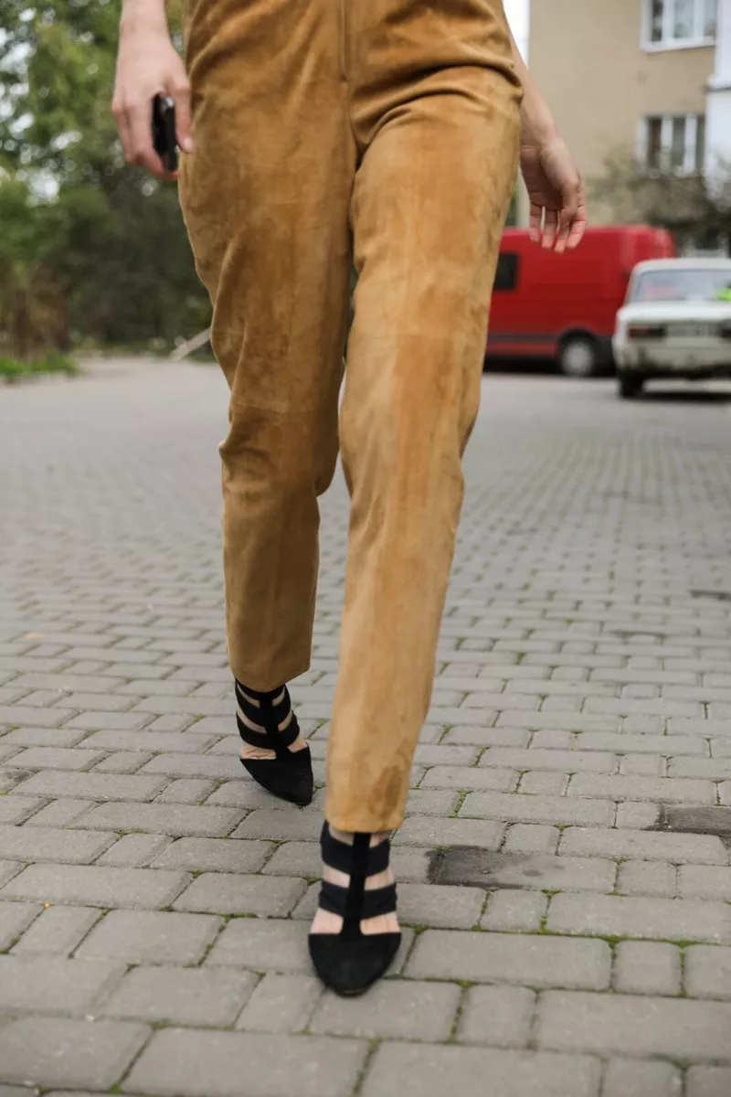 Vintage brown suede leather pants. Womens VTG pants XS size