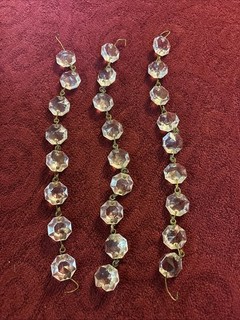 Vintage Octagon Crystal Glass Chandelier 3 Strands 6.5" Metal Connector