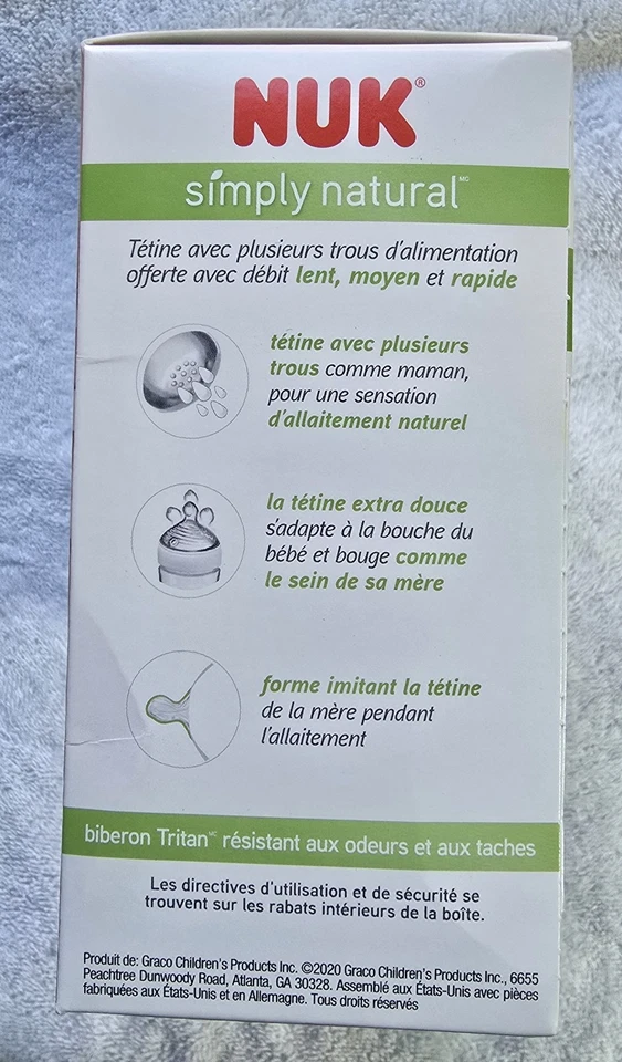 NUK Simply Natural 5 oz (150 ml) biberones 0+ m flujo lento paquete de 3 NUEVO Foto 4 de 4