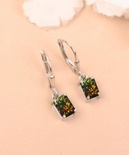 8ct Natural Black Fire Opal Gemstone Art Deco Style Drop Dangle Gift Earring