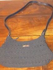 Black Crochet Shoulder Bag Purse, Zip Closure...