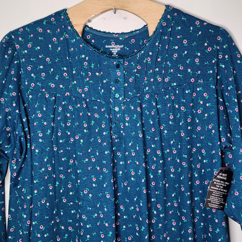 Dreams & Co. Women's Plus Size 4X Long Sleeve Floral Print Cotton Gown Green NWT
