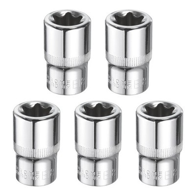 5pcs E-Torx Socket 1/2'' Drive E18 Star Socket 1.5'' Length 6 Point Spline Sleeve