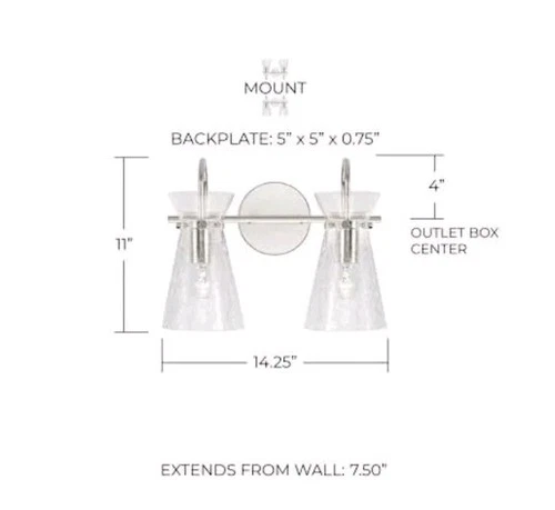 Capital Lighting Mila 2 Light Vanity Nickel/Clear Half-Crackle - 142421PN - Picture 5 of 5
