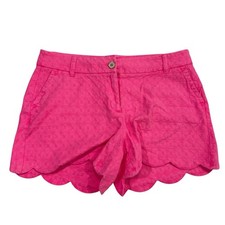 Crown & Ivy Shelby Barbie Highlighter Pink Scalloped Hem Chino Shorts Sz 10P