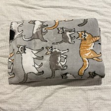 Gray Cat Pattern Fleece Throw Blanket Rectangular Multicolor Animal Theme