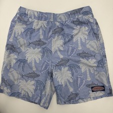 Vineyard Vines Printed Chappy Swim Trunks M 12-14 Blue Palms Shells Fish Lined