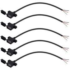 USB 2.0 Type A Female To 4 Pin Bare Wire Open End Power Data Pigtail 5Pcs