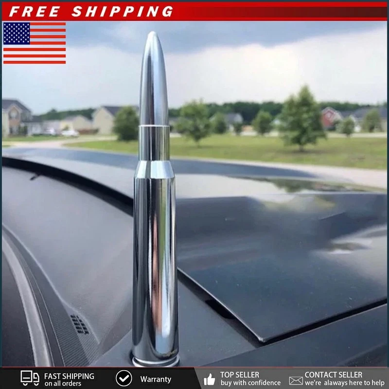 Stubby Bullet Antenna 50 Caliber s d F150 F250 F350 RAM 1500 2500 Chrome Foto 2 de 4