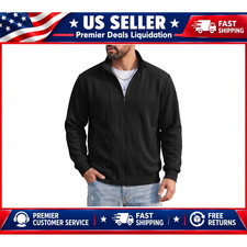 XX-Large Black Full Zip Fleece Sweatshirt Jacket with Stand Collar for Men