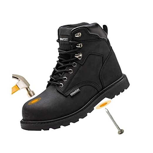 Men's Durable Crazy-Horse Leather Work Safety Boots Indestructible Black